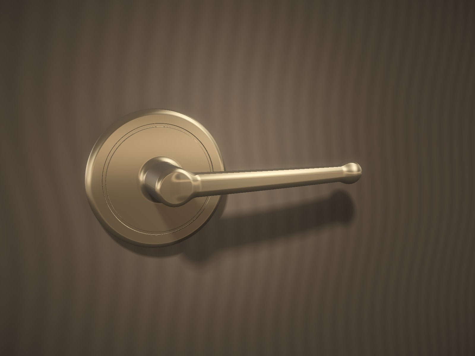 Brass lever handle on a walnut door